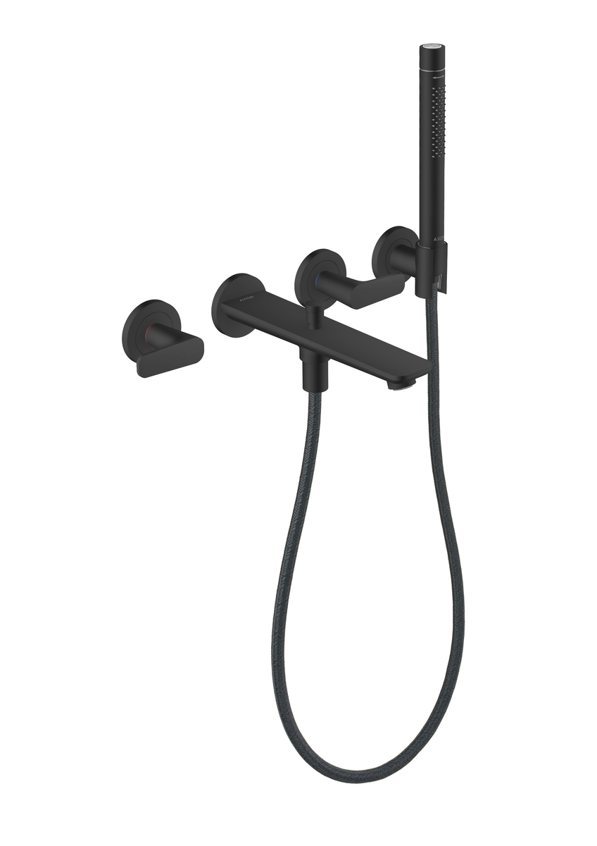 HANSGROHE AXOR Citterio C 3-Loch Wannenarmatur Unterputz für Wandmontage mit Handbrause #49480670 - Mattschwarz