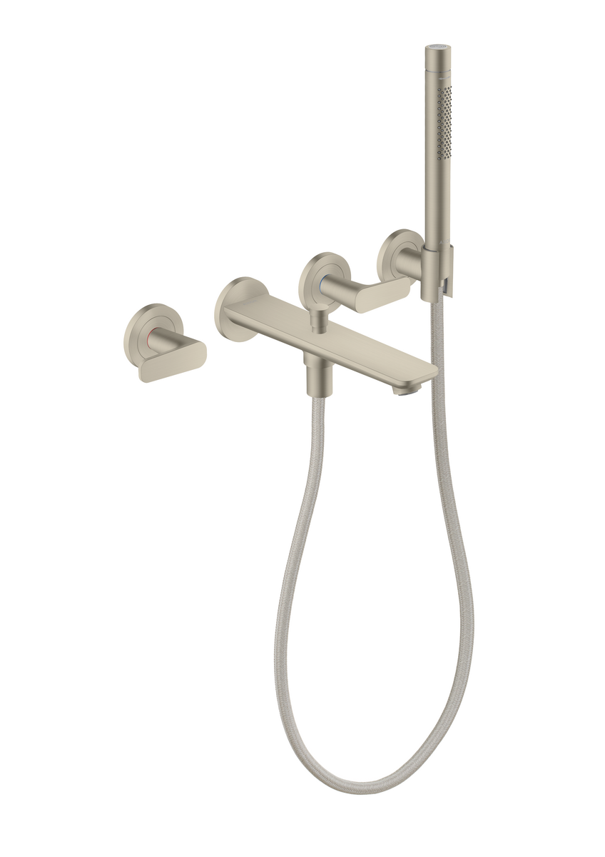 HANSGROHE AXOR Citterio C 3-Loch Wannenarmatur Unterputz für Wandmontage mit Handbrause #49480820 - Brushed Nickel