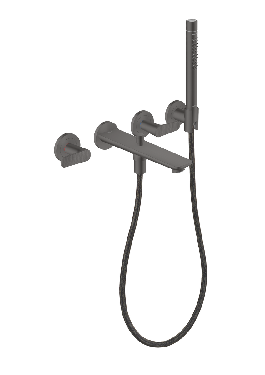 HANSGROHE AXOR Citterio C 3-Loch Wannenarmatur Unterputz für Wandmontage mit Handbrause - Cubic cut #49481340 - Brushed Black Chrome