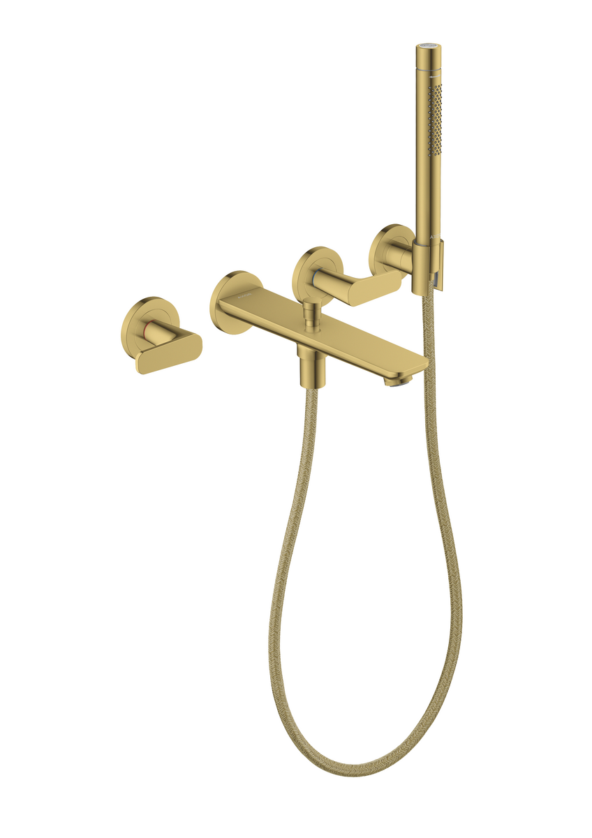 HANSGROHE AXOR Citterio C 3-Loch Wannenarmatur Unterputz für Wandmontage mit Handbrause #49480990 - Polished Gold Optic