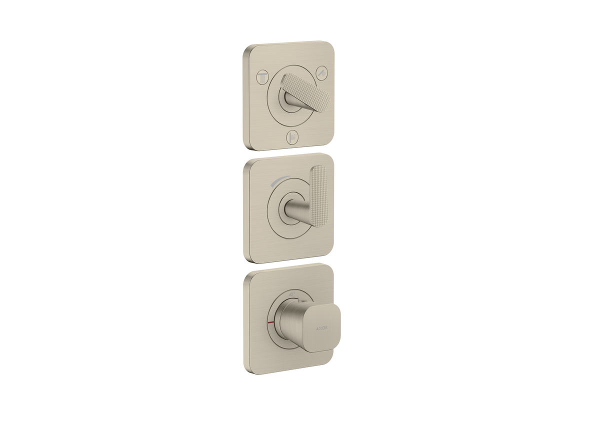 HANSGROHE AXOR Citterio C Thermostatmodul 380/120 Unterputz mit Rosetten für 3 Verbraucher - Cubic cut #49711820 - Brushed Nickel