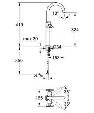 GROHE Atrio Waschtisch-Einlochbatterie, 1/2″ XL-Size #21044000 - chrom
