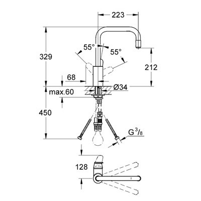 GROHE Eurodisc Cosmopolitan Einhand-Spültischbatterie, 1/2″ #31122002 - chrom