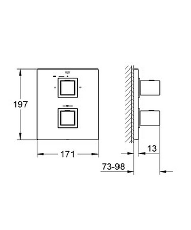 GROHE Grohtherm Cube Thermostat mit integrierter 2-Wege-Umstellung für Wanne oder Dusche mit mehr als einer Brause #19958000 - chrom