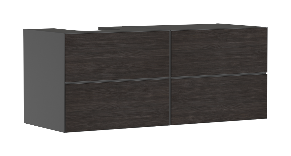 HANSGROHE Xevolos E Waschtischunterschrank Schiefergrau Matt 1370/550 mit 4 Schubkästen für Konsole mit Ausschnitt links #54238730 - Schiefergrau Matt