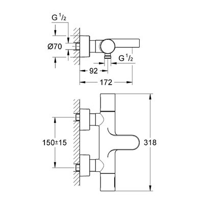 GROHE Grohtherm 3000 Cosmopolitan Thermostat-Wannenbatterie, 1/2″ #34276000 - chrom