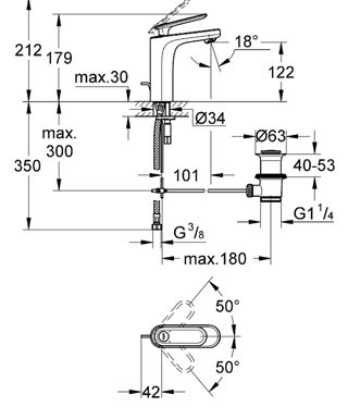 GROHE Veris Einhand-Waschtischbatterie, 1/2″ M-Size #23064000 - chrom