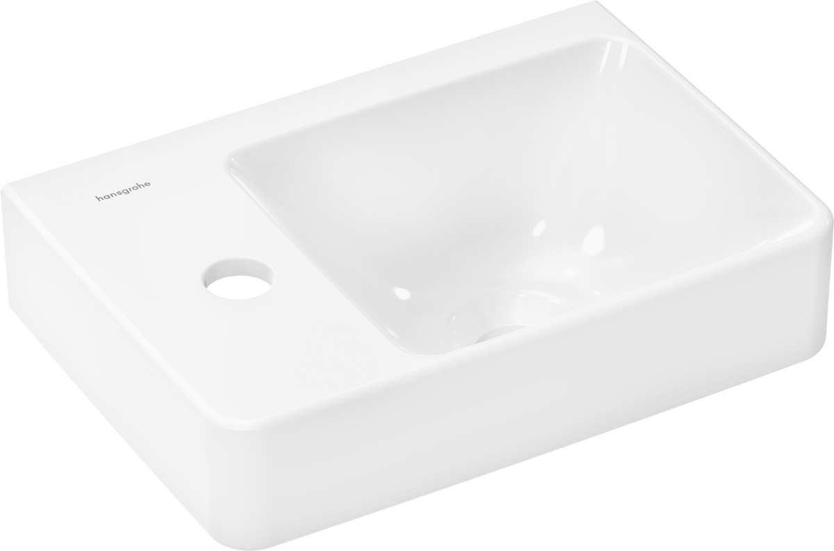 HANSGROHE Xelu Q Handwaschbecken mit Ablage links 360/250 mit Hahnloch ohne Überlauf #60315450 - Weiß