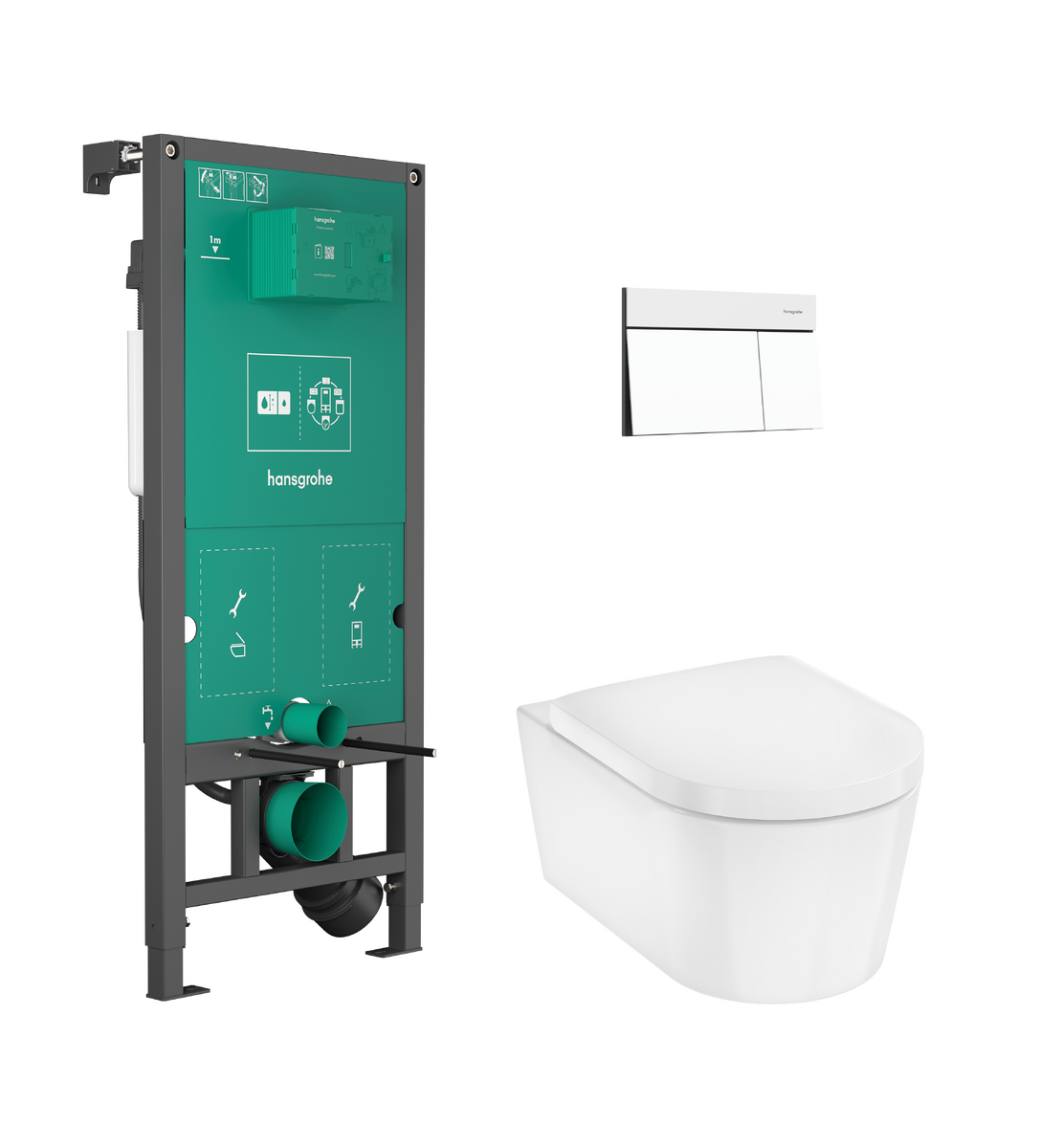 HANSGROHE EluPura S WC Komplett Set mit iFrame universal Unterspülkasten, iFrame Element E Betätigungsplatte und EluPura WC-Sitz #60303700 - Mattweiß