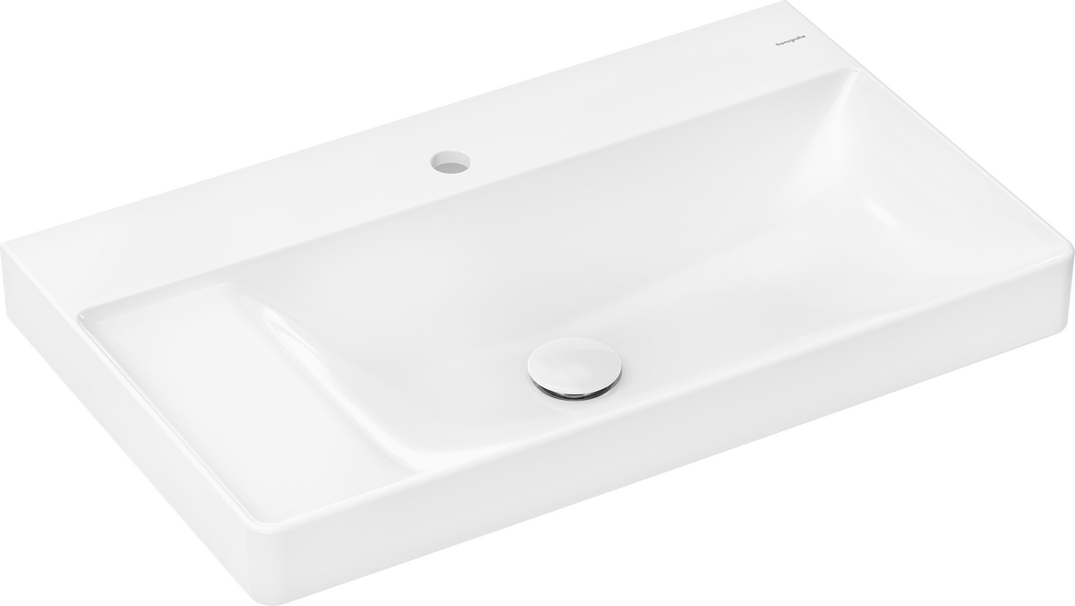 HANSGROHE Xelu Q Aufsatzwaschtisch geschliffen mit Ablage links 800/480 mit Hahnloch ohne Überlauf, SmartClean #61033450 - Weiß