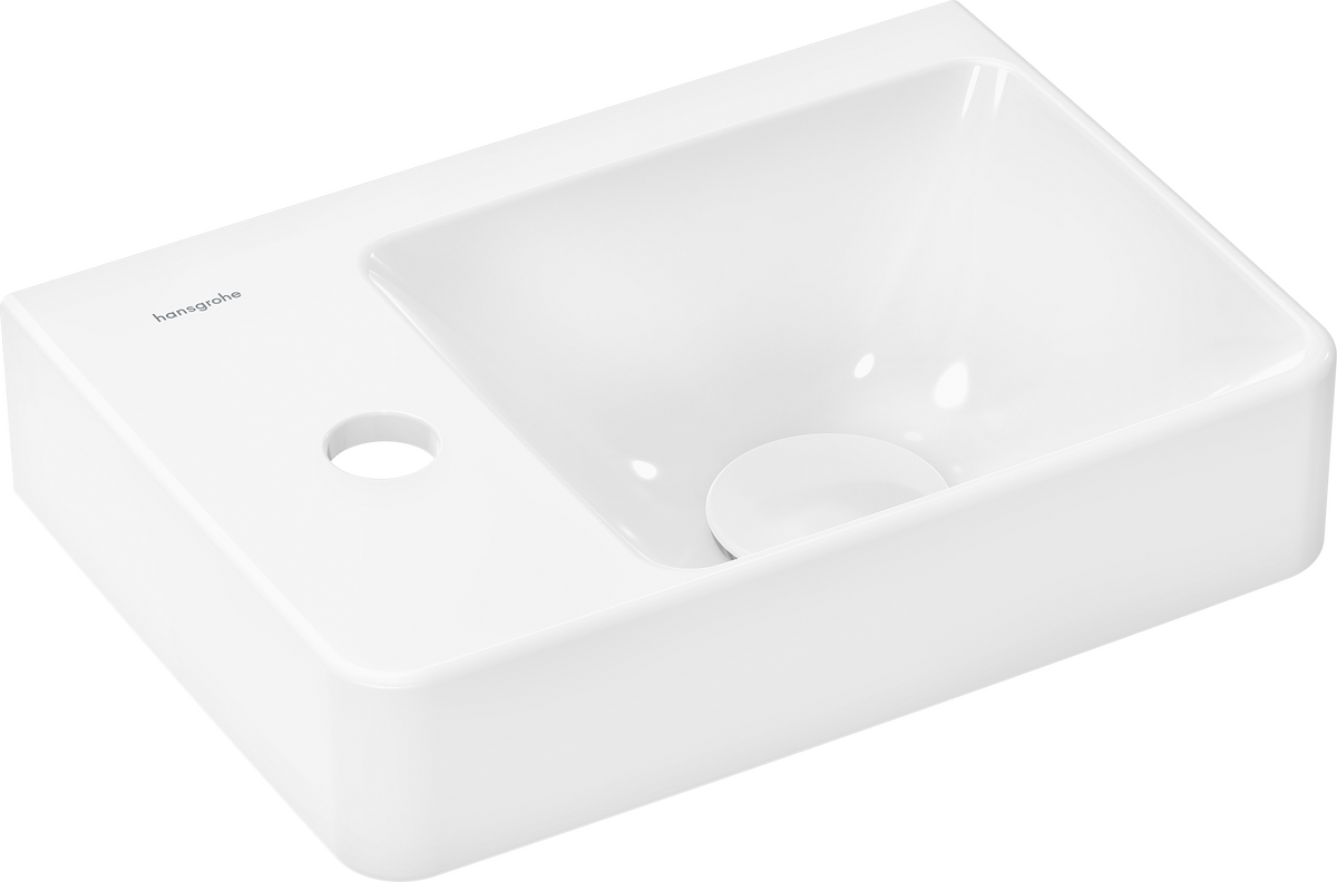 HANSGROHE Xelu Q Handwaschbecken mit Ablage links 360/250 mit Hahnloch ohne Überlauf, SmartClean #61085450 - Weiß