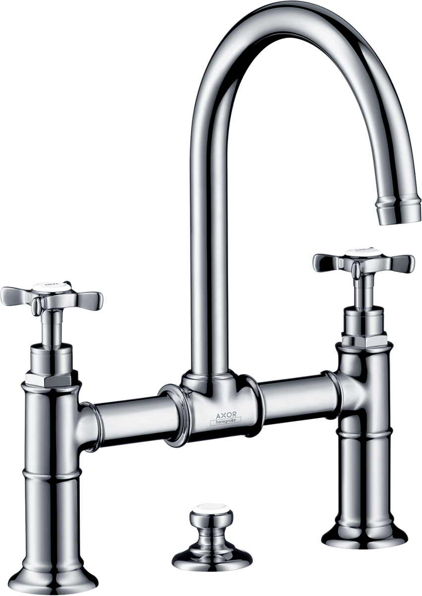 HANSGROHE AXOR Montreux 2-Griff Waschtischarmatur 220 mit Kreuzgriffen und Zugstangen-Ablaufgarnitur #16510000 - Chrom