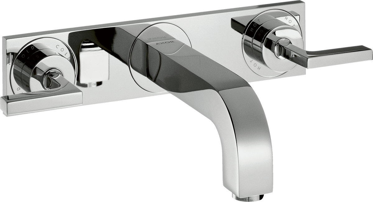 HANSGROHE AXOR Citterio 3-Loch Waschtischarmatur Unterputz für Wandmontage mit Auslauf 226 mm, Hebelgriffen und Platte #39148000 - Chrom