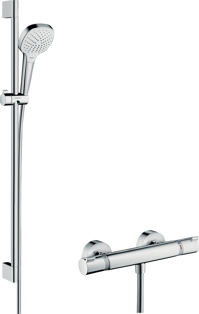 HANSGROHE Croma Select E Brausesystem Aufputz Vario mit Ecostat Comfort Thermostat und Brausestange 90 cm #27082400 - Weiß/Chrom