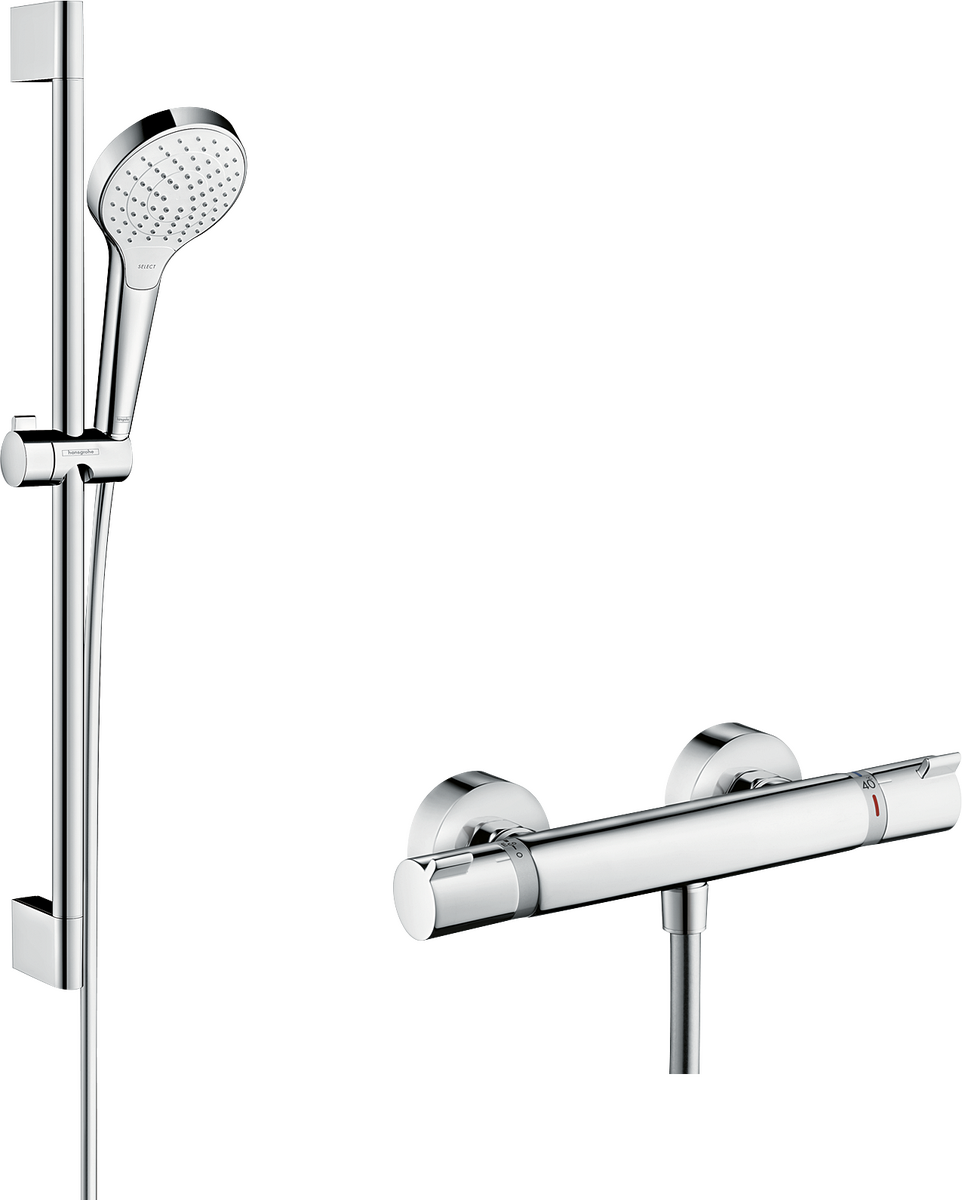 HANSGROHE Croma Select S Brausesystem Aufputz Vario mit Ecostat Comfort Thermostat und Brausestange 65 cm #27013400 - Weiß/Chrom