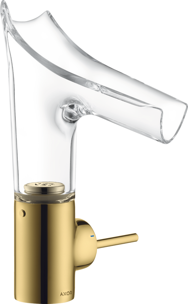 HANSGROHE AXOR Starck V Einhebel-Waschtischmischer 140 mit Glasauslauf und Ablaufgarnitur #12112990 - Polished Gold Optic