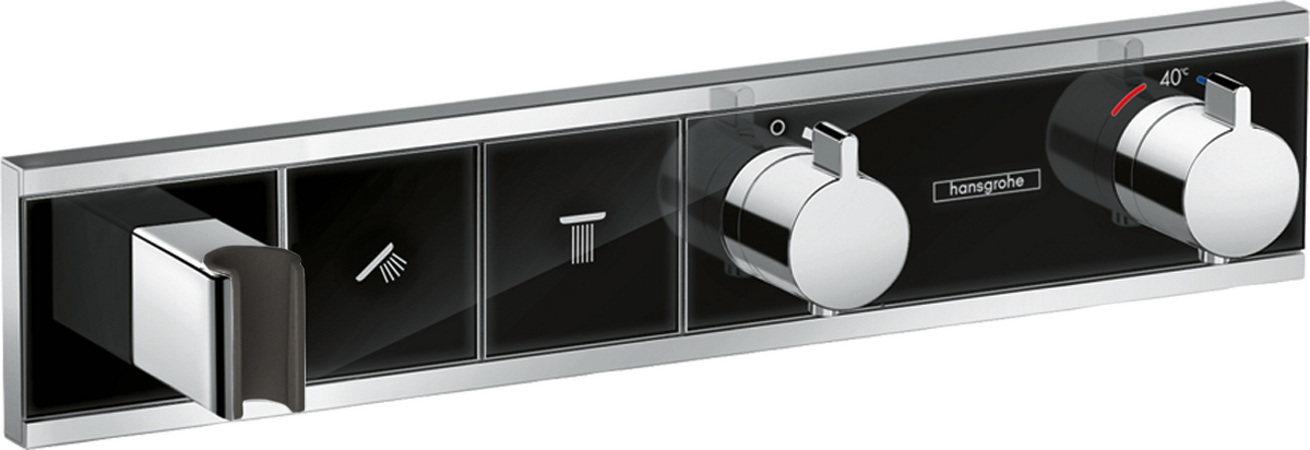 HANSGROHE RainSelect Thermostat Unterputz für 2 Verbraucher mit integriertem Brausehalter #15355600 - Schwarz/Chrom
