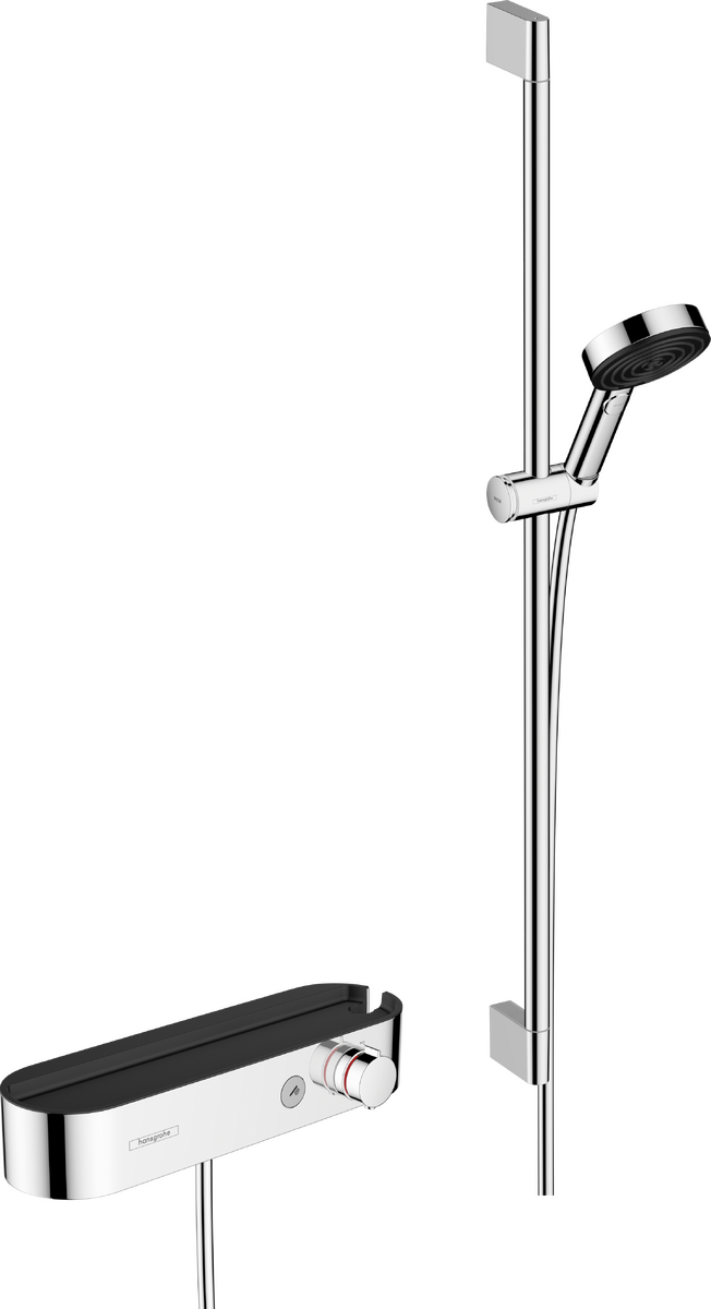 HANSGROHE Pulsify Select S Brausesystem 105 3jet Relaxation mit ShowerTablet 400, Brausestange 90 cm, Handbrausehalterung und Brauseschlauch #24270000 - Chrom