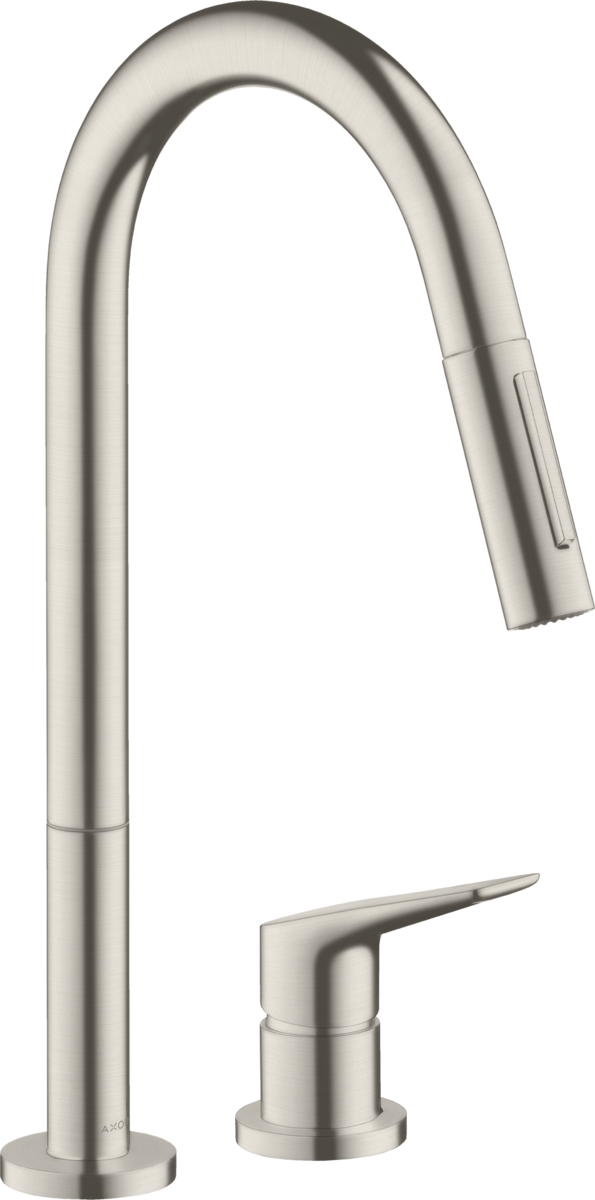 HANSGROHE AXOR Citterio M 2-Loch Einhebel-Küchenmischer 220 mit Ausziehbrause #34822800 - Edelstahl Finish