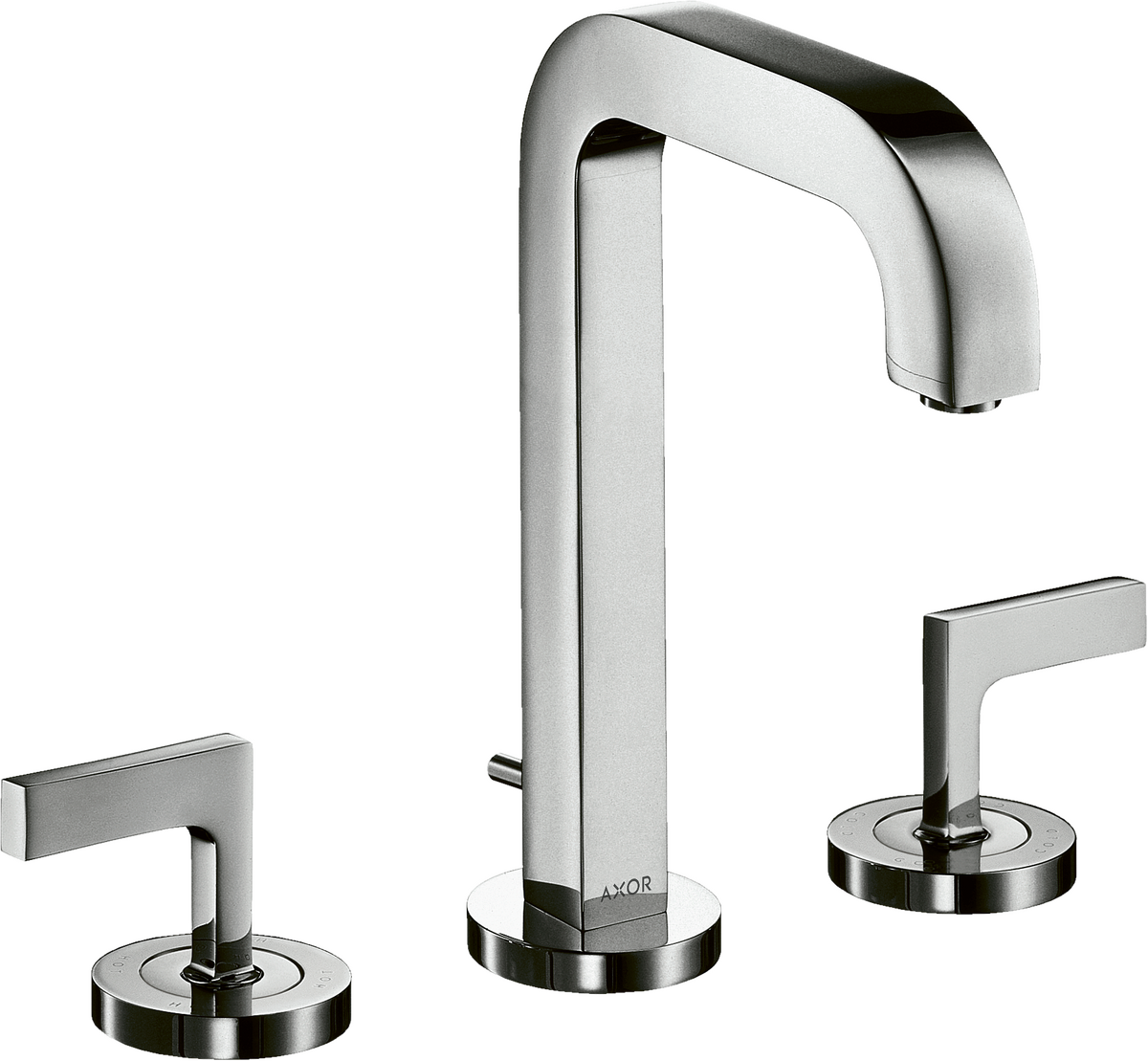 HANSGROHE AXOR Citterio 3-Loch Waschtischarmatur 170 mit Auslauf 140 mm, Hebelgriffen, Rosetten und Zugstangen-Ablaufgarnitur #39135000 - Chrom