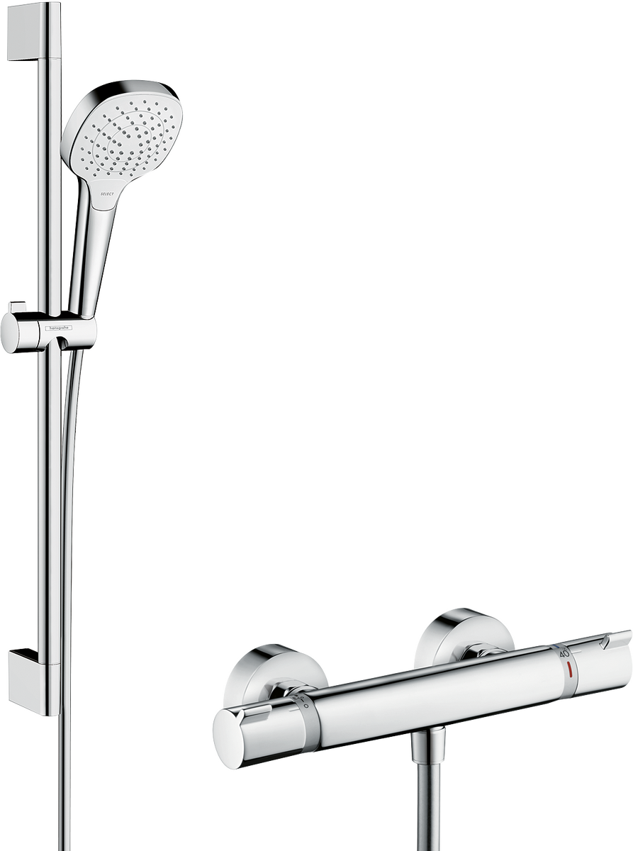 HANSGROHE Croma Select E Brausesystem Aufputz Vario mit Ecostat Comfort Thermostat und Brausestange 65 cm #27081400 - Weiß/Chrom