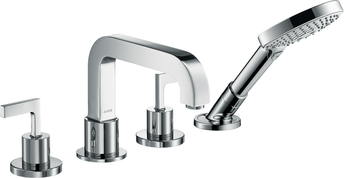 HANSGROHE AXOR Citterio 4-Loch Fliesenrandarmatur mit Hebelgriffen und Rosetten #39454000 - Chrom