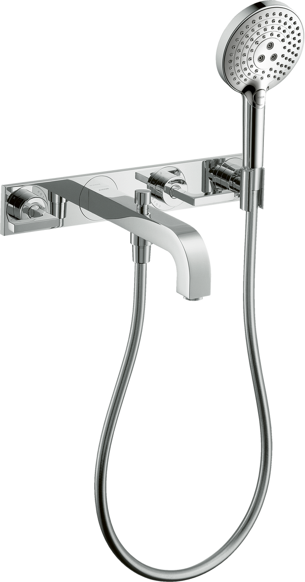 HANSGROHE AXOR Citterio 3-Loch Wannenarmatur Unterputz für Wandmontage mit Hebelgriffen und Platte #39442000 - Chrom
