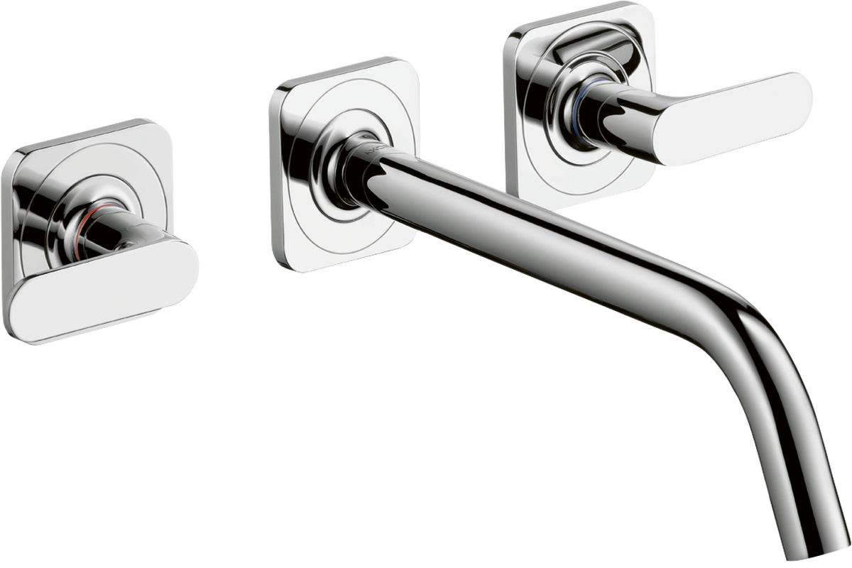 HANSGROHE AXOR Citterio M 3-Loch Waschtischarmatur Unterputz für Wandmontage mit Auslauf 226 mm, Hebelgriffen und Rosetten #34315000 - Chrom
