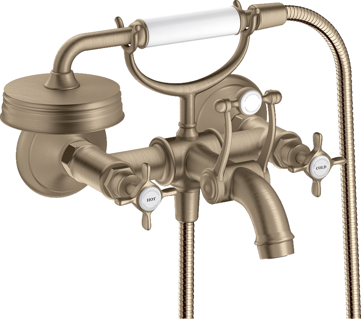 HANSGROHE AXOR Montreux 2-Griff Wannenarmatur Aufputz mit Kreuzgriffen #16540820 - Brushed Nickel