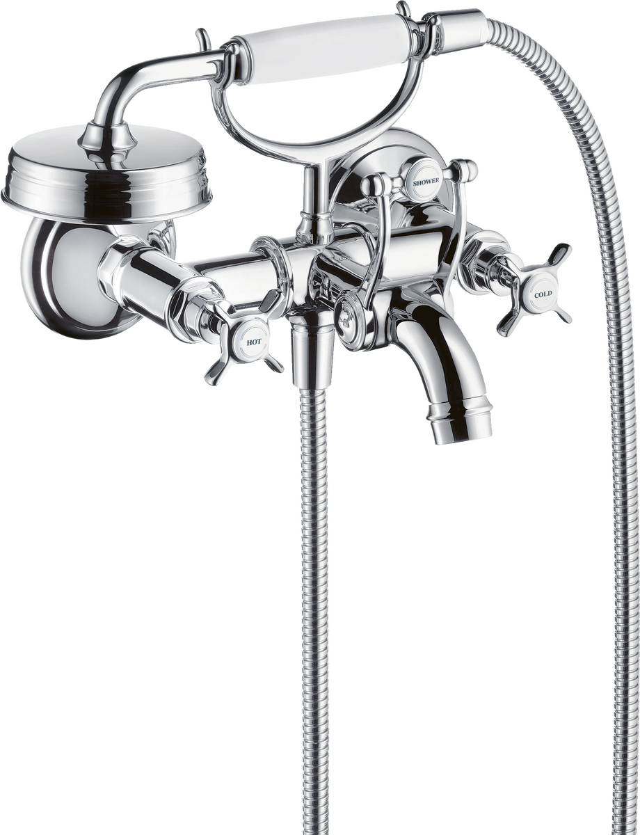 HANSGROHE AXOR Montreux 2-Griff Wannenarmatur Aufputz mit Kreuzgriffen #16540000 - Chrom