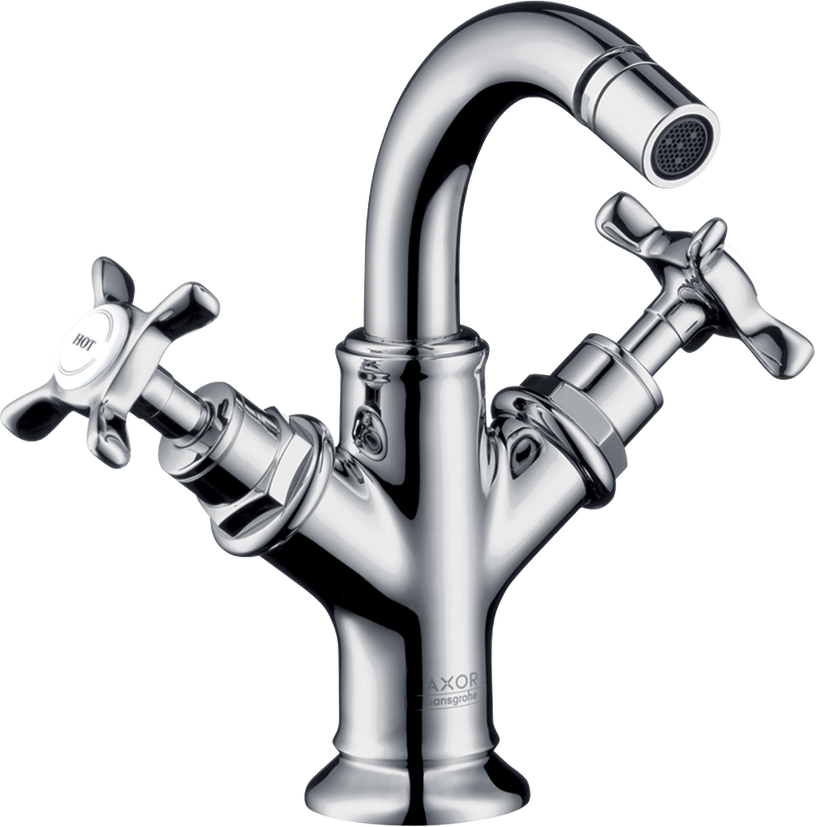 HANSGROHE AXOR Montreux 2-Griff Bidetarmatur mit Kreuzgriffen und Zugstangen-Ablaufgarnitur #16520000 - Chrom