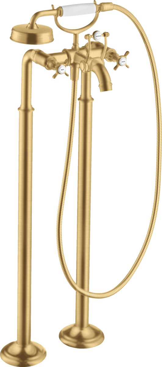 HANSGROHE AXOR Montreux 2-Griff Wannenarmatur bodenstehend mit Kreuzgriffen #16547250 - Brushed Gold Optic