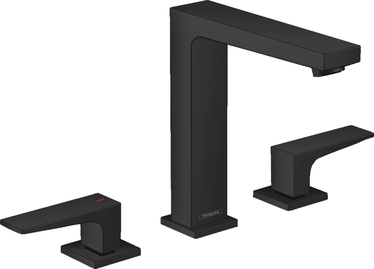 HANSGROHE Metropol 3-Loch Waschtischarmatur 160 mit Hebelgriffen und Push-Open Ablaufgarnitur #32515670 - Mattschwarz