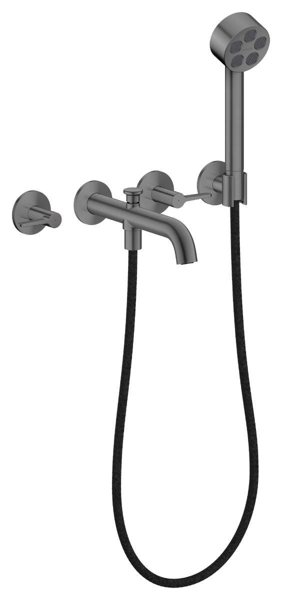 HANSGROHE AXOR One 3-Loch Wannenarmatur Unterputz für Wandmontage mit Hebelgriffen und Handbrause #48444340 - Brushed Black Chrome