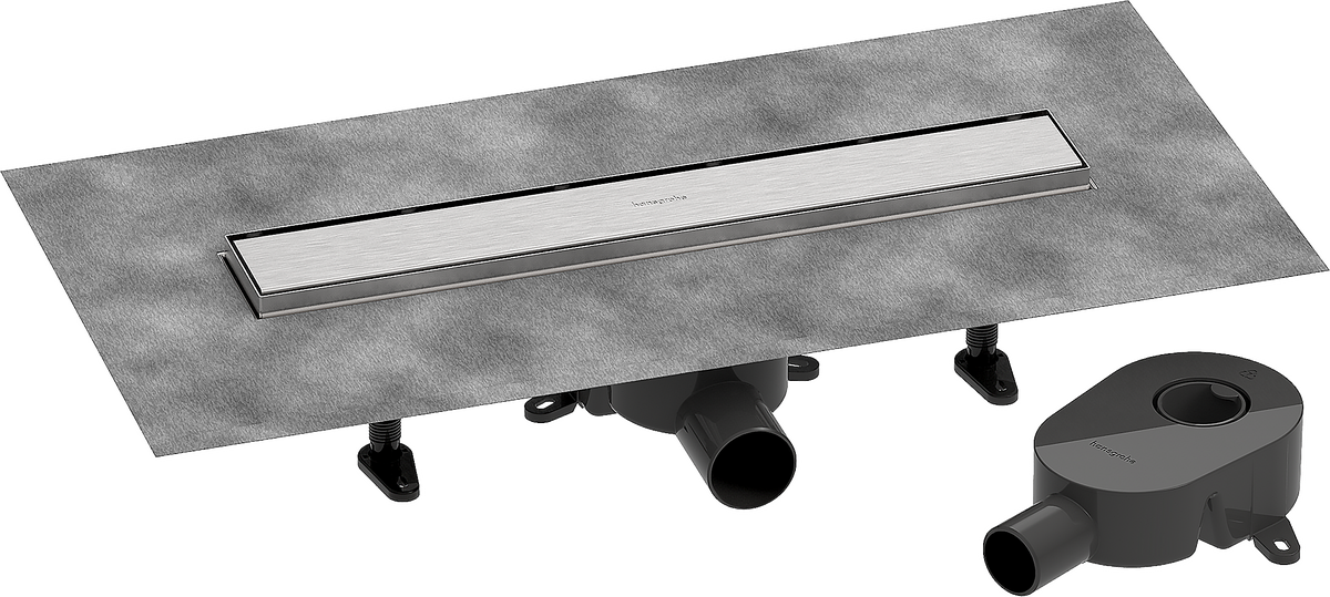 HANSGROHE RainDrain Go Komplettset Duschrinne 500 rückseitig befliesbar für Standard-/flache Installation #56270800 - Edelstahl gebürstet