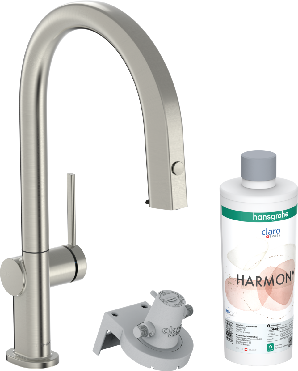 HANSGROHE Aqittura M91 FilterSystem 210, Ausziehauslauf, 1jet, sBox, Starter Set #76800800 - Edelstahl Finish