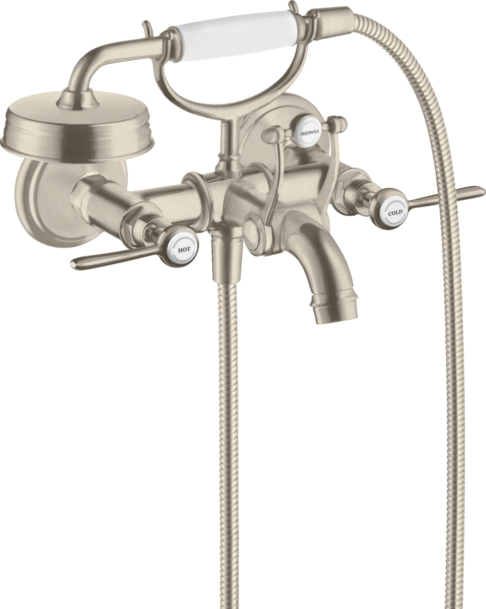 HANSGROHE AXOR Montreux 2-Griff Wannenarmatur Aufputz mit Hebelgriffen #16551820 - Brushed Nickel