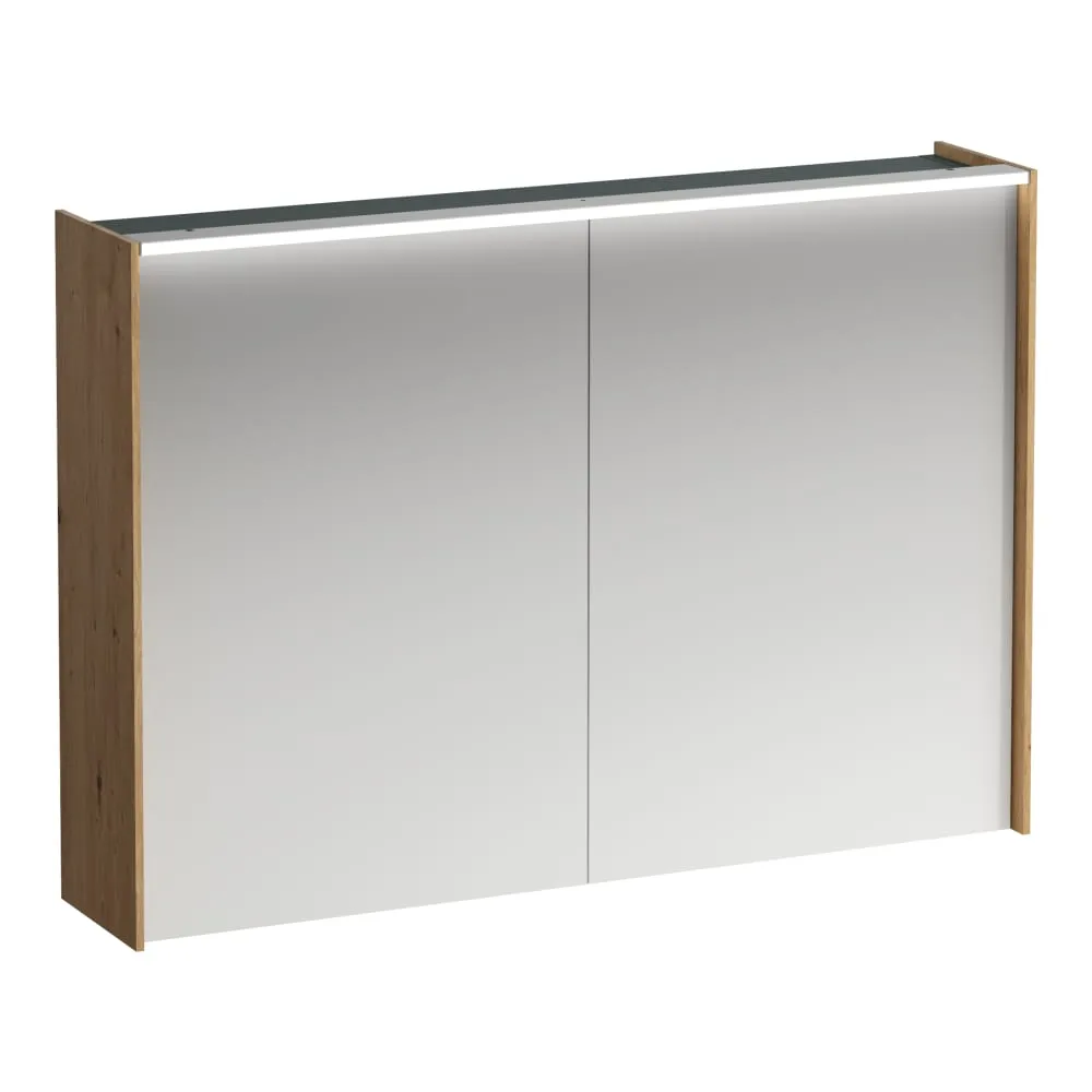 LAUFEN LANI Spiegelschrank 1000, 2 Türen, mit LED Lichtelement horizontal, 2 Glasfachböden, 1 Steckdose (EU) 1020 x 210 x 715 mm #H4037921122671 - 267 - Wildeiche