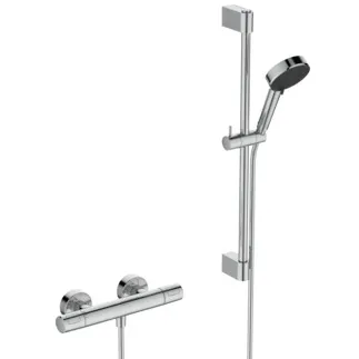IDEAL STANDARD CERATHERM T25 N - Duscharmatur Paket in chrom, 8 l/min (3 bar) - Strahlregler, Variable Strahlarten, Thermostatfunktion, Wasser- & Energiesparend, CoolBody, Sicherheitssperre, SmartShine Oberfläche #A8536AA - Chrom