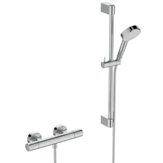 IDEAL STANDARD CERATHERM T25 N - Duscharmatur Paket in chrom, 6 l/min (3 bar) - Strahlregler, Variable Strahlarten, Thermostatfunktion, Wasser- & Energiesparend, CoolBody, Sicherheitssperre, SmartShine Oberfläche #A8529AA - Chrom