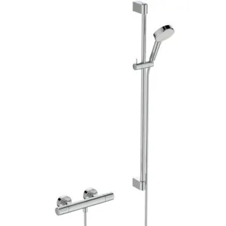 IDEAL STANDARD CERATHERM T25 N - Duscharmatur Paket in chrom, 22 l/min (3 bar) - Strahlregler, Variable Strahlarten, Thermostatfunktion, Wasser- & Energiesparend, CoolBody, Sicherheitssperre, SmartShine Oberfläche #A8516AA - Chrom
