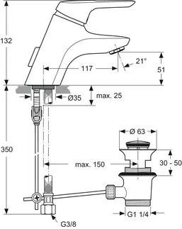 IDEAL STANDARD CERAMIX BLUE - Waschtischarmatur 55x172x132 mm, 117 mm vertikaler Abstand bis Mitte Auslauf in chrom, 11 l/min (3 bar), mit Ablaufgarnitur - Click-Technologie, CoolBody, EPD, FirmaFlow, IdealPure Technologie, SmartShine Oberfläche #A5651AA - Chrom