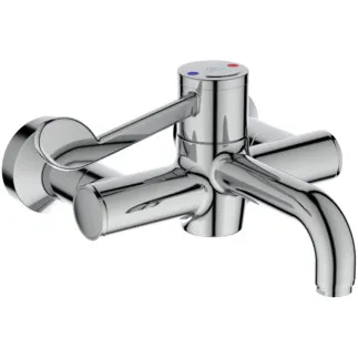 IDEAL STANDARD CERAPLUS SAFE SQ - Wand-Waschtischarmatur 400x265x132 mm, 240 mm vertikaler Abstand bis Mitte Auslauf in chrom, 8 l/min (3 bar), ohne Ablaufgarnitur - Sequentielle Kartusche, Thermostatfunktion, Wasser- & Energiesparend, Thermische Desinfektion, SmartShine Oberfläche #A6691AA - Chrom