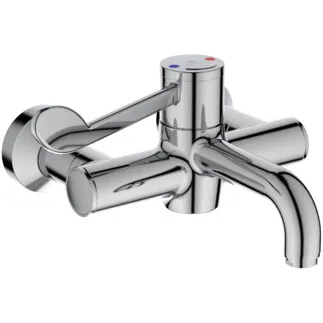 IDEAL STANDARD CERAPLUS SAFE SQ - Wand-Waschtischarmatur 400x335x132 mm, 240 mm vertikaler Abstand bis Mitte Auslauf in chrom, 8 l/min (3 bar), ohne Ablaufgarnitur - Sequentielle Kartusche, Thermostatfunktion, Wasser- & Energiesparend, Thermische Desinfektion, SmartShine Oberfläche #A6690AA - Chrom