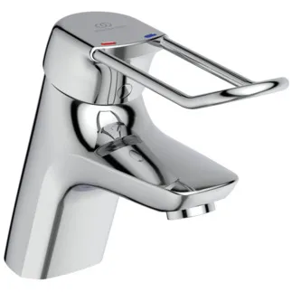 IDEAL STANDARD CERAMIX BLUE - Waschtischarmatur 55x219x155 mm, 135 mm vertikaler Abstand bis Mitte Auslauf in chrom, 5 l/min (3 bar), mit Ablaufgarnitur - Strahlregler, Click-Technologie, CoolBody, Durchflussbegrenzer, EPD, FirmaFlow, IdealPure Technologie, Vandalismussicher, SmartShine Oberfläche #A5824AA - Chrom
