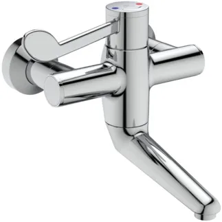 IDEAL STANDARD CERAPLUS SAFE SQ - Wand-Waschtischarmatur 400x306x222 mm, 150 mm vertikaler Abstand bis Mitte Auslauf in chrom, 8 l/min (3 bar), ohne Ablaufgarnitur - Sequentielle Kartusche, Thermostatfunktion, Wasser- & Energiesparend, Thermische Desinfektion, SmartShine Oberfläche #A6699AA - Chrom