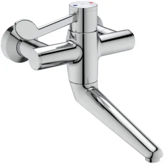 IDEAL STANDARD CERAPLUS SAFE SQ - Wand-Waschtischarmatur 400x325x237 mm, 200 mm vertikaler Abstand bis Mitte Auslauf in chrom, 8 l/min (3 bar), ohne Ablaufgarnitur - Sequentielle Kartusche, Thermostatfunktion, Wasser- & Energiesparend, Thermische Desinfektion, SmartShine Oberfläche #A6700AA - Chrom