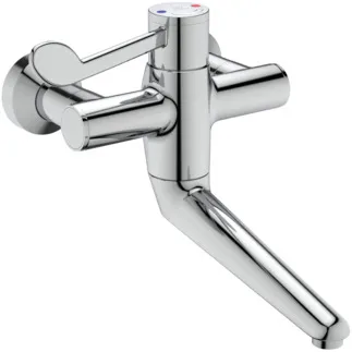 IDEAL STANDARD CERAPLUS SAFE SQ - Wand-Waschtischarmatur 294x323x237 mm, 200 mm vertikaler Abstand bis Mitte Auslauf in chrom, 8 l/min (3 bar), ohne Ablaufgarnitur - Sequentielle Kartusche, Thermostatfunktion, Wasser- & Energiesparend, Thermische Desinfektion, SmartShine Oberfläche #A6703AA - Chrom