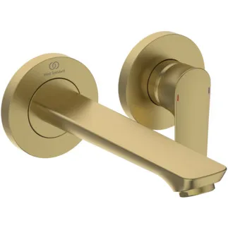 IDEAL STANDARD CONNECT AIR - Wand-Waschtischarmatur 193x201x105.5 mm, 185 mm vertikaler Abstand bis Mitte Auslauf in brushed gold, Kit 1 required (A5948), 5 l/min (3 bar), ohne Ablaufgarnitur - Durchflussbegrenzer, FirmaFlow, PVD Technologie #A7029A2 - Brushed Gold