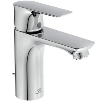 IDEAL STANDARD CONNECT AIR - Waschtischarmatur 48x166x156 mm, 112 mm vertikaler Abstand bis Mitte Auslauf in chrom, 6 l/min (3 bar), mit Ablaufgarnitur - EasyFix, Strahlregler, Click-Technologie, EPD, FirmaFlow, SmartShine Oberfläche #A7022AA - Chrom